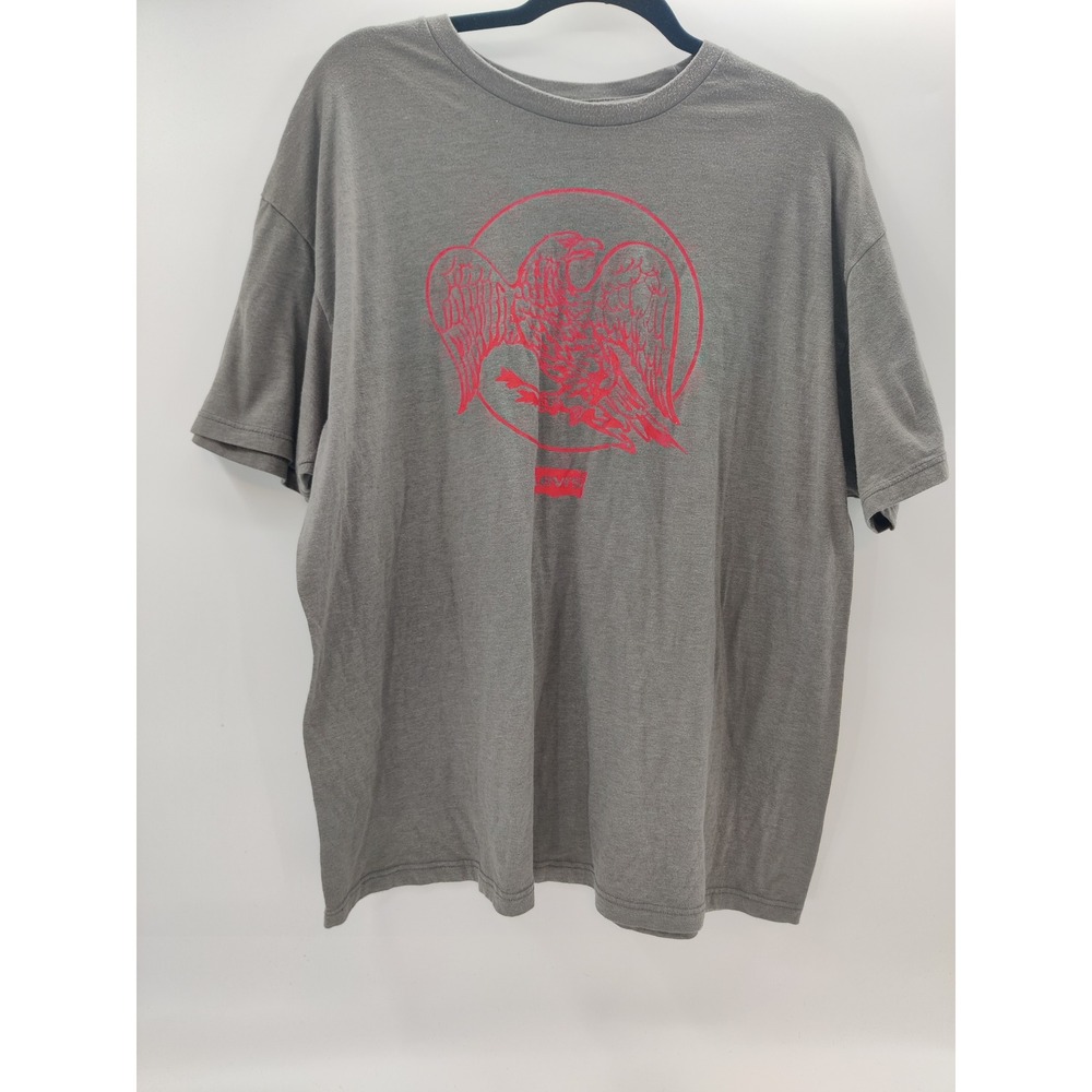 Levis Mens 2XL Gray Red Eagle Batwing Graphic Logo T-Shirt Short Sleeve Crewneck